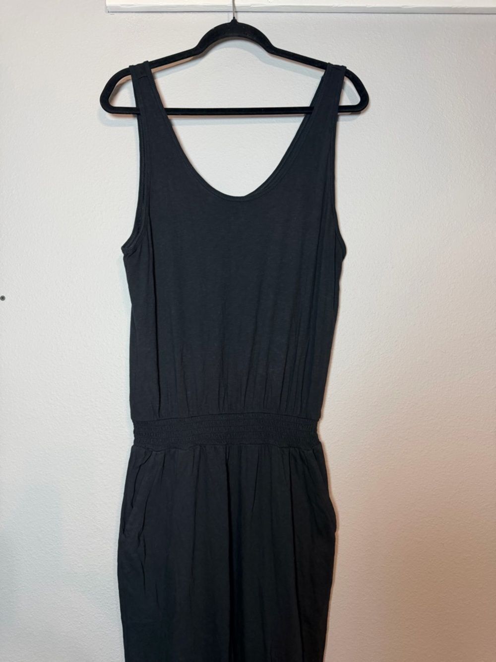 Aerie Sleeveless Comfy Jogger Jumpsuit Medium Strapless Black Pockets Cotton - Picture 3 of 11